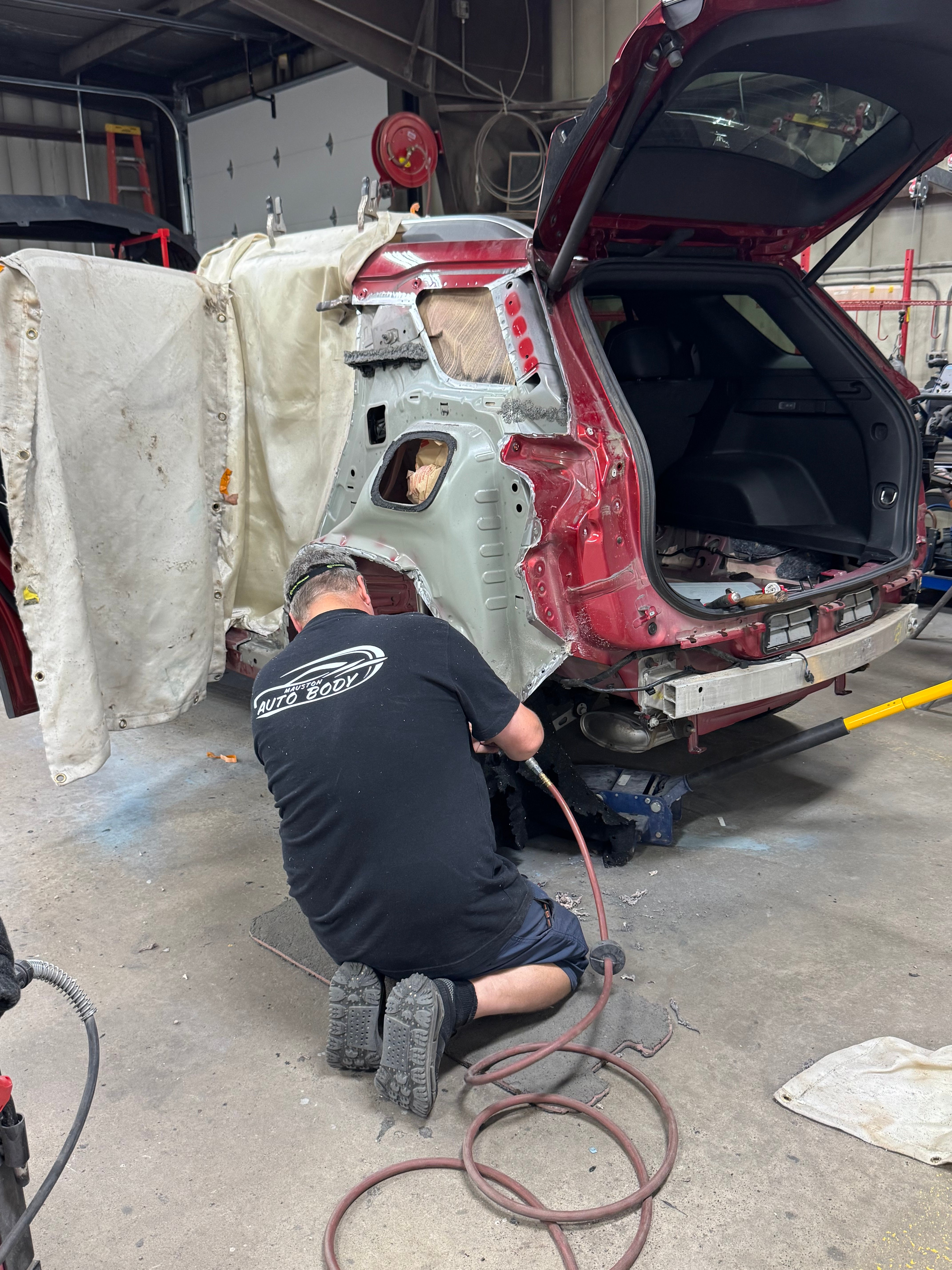 Close-up of collision repair work